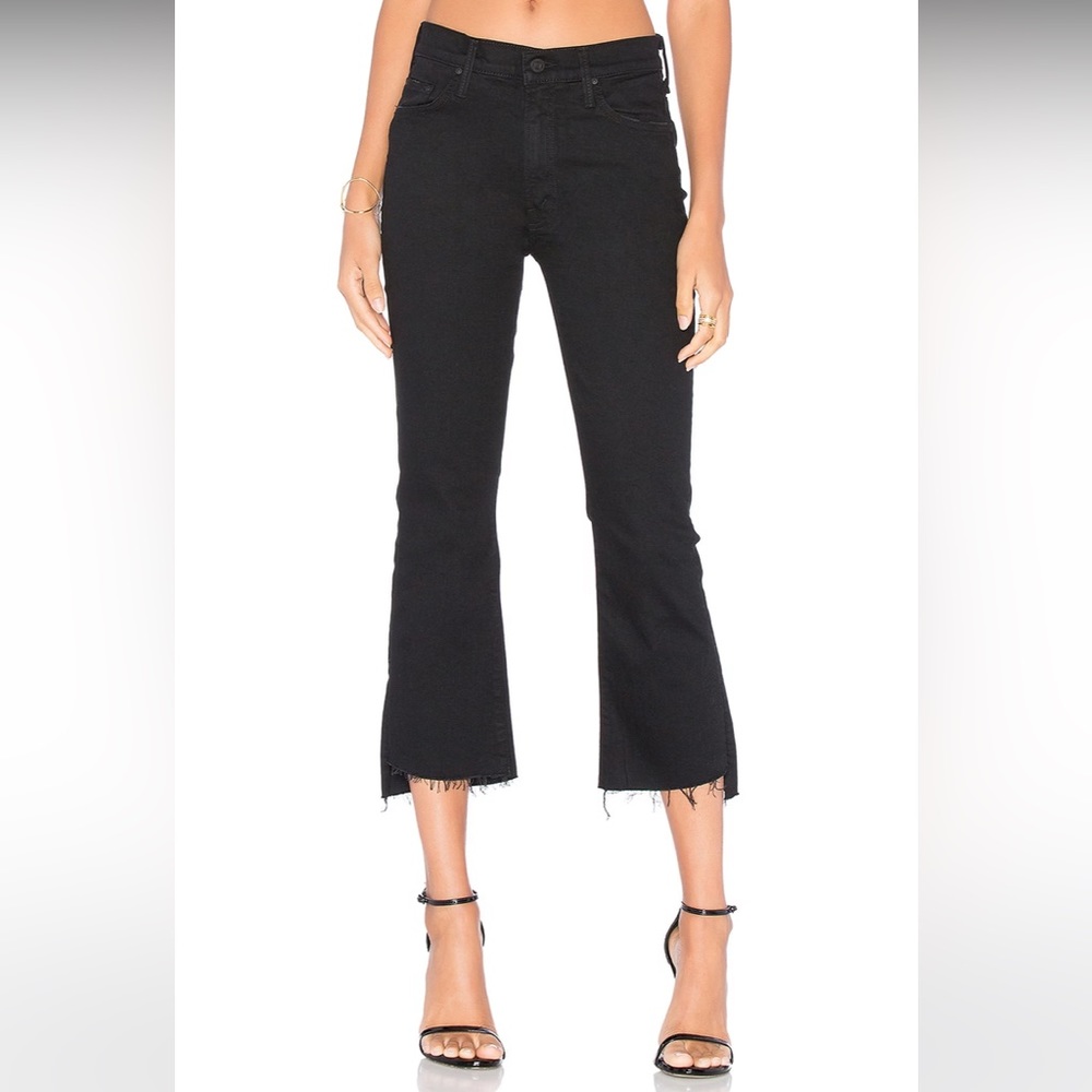 mother denim insider crop step fray jeans not guilty faded black 26 stretchy
